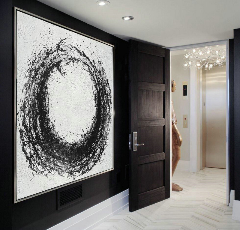 Handmade Large Contemporary Art,Oversized Minimal Black And White Painting